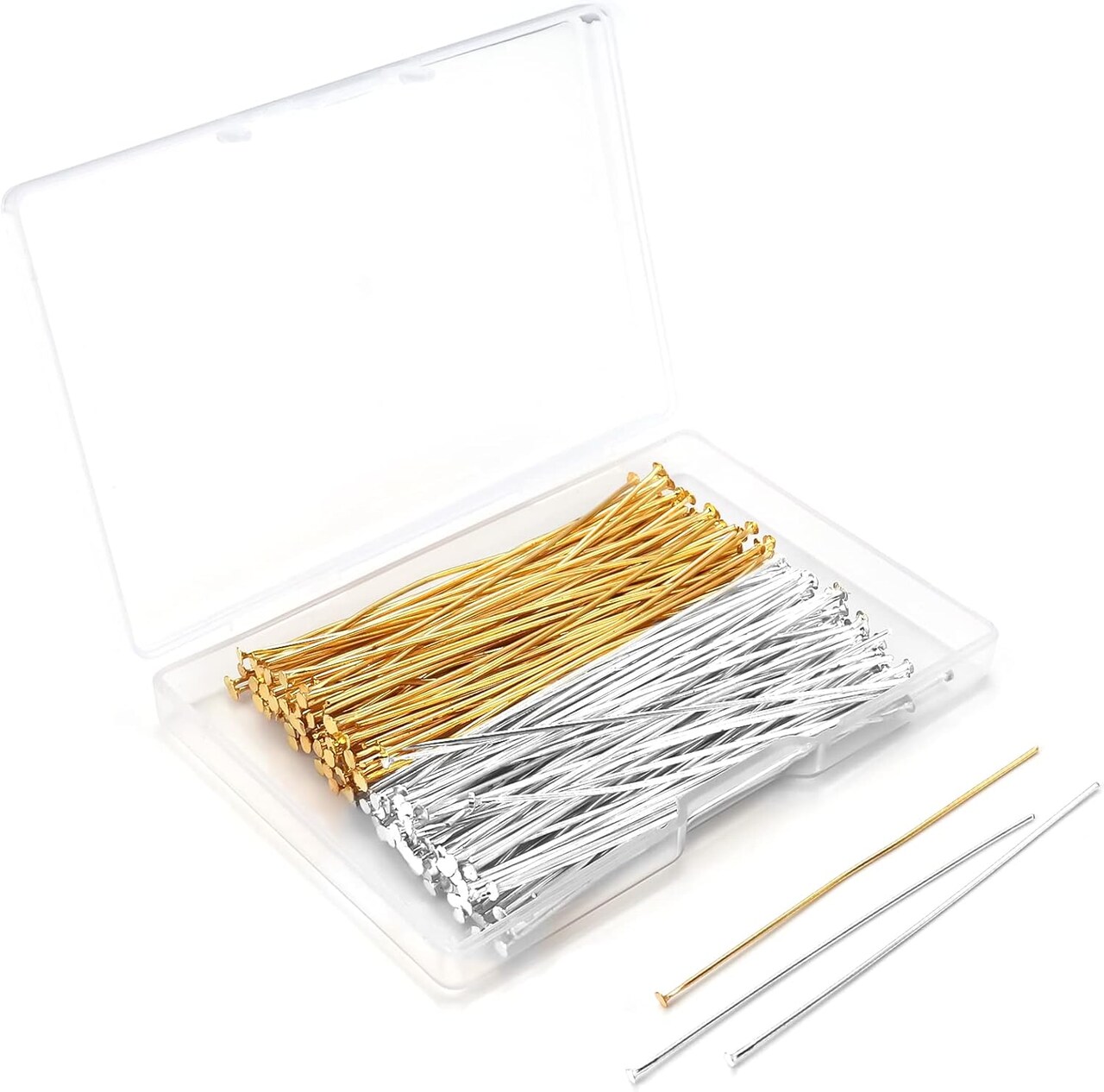 200 Pcs 70mm/2.76 Inch 21 Gauge Straight Head Pins for Craft Earring Bracelet Necklace Pendant DIY Jewelry Making, Silver & Gold Color